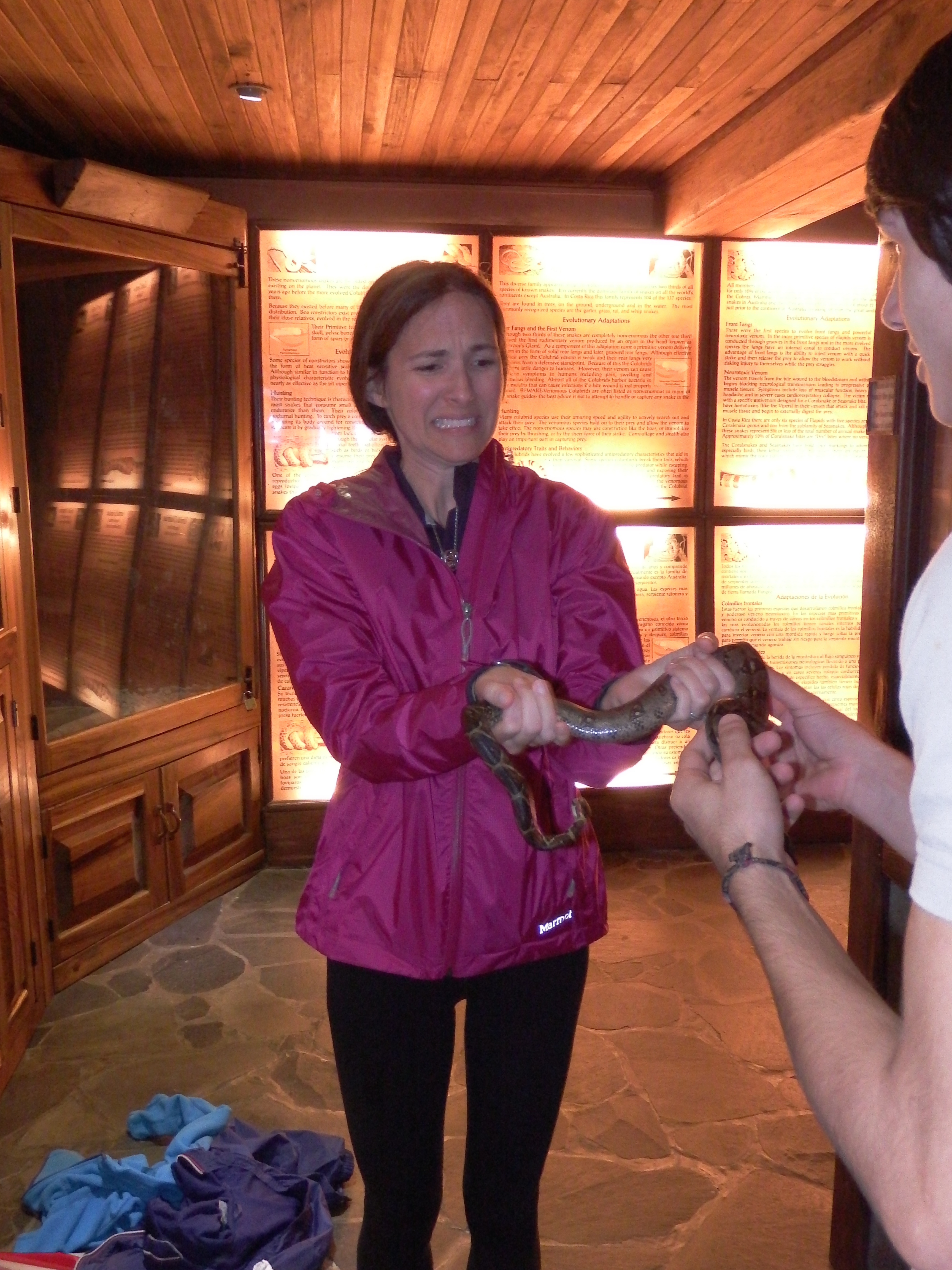 Not as cool a pet as the toucan...mom gets over her fear of snakes (sort of).