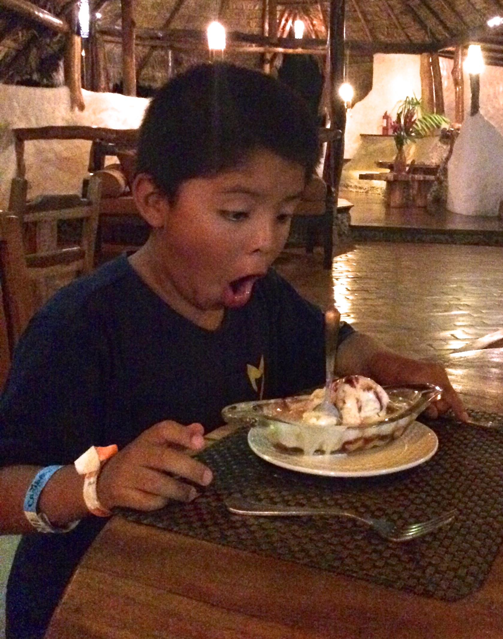 When you don't ever let the kids desert at restaurants, you get this reaction when you do!