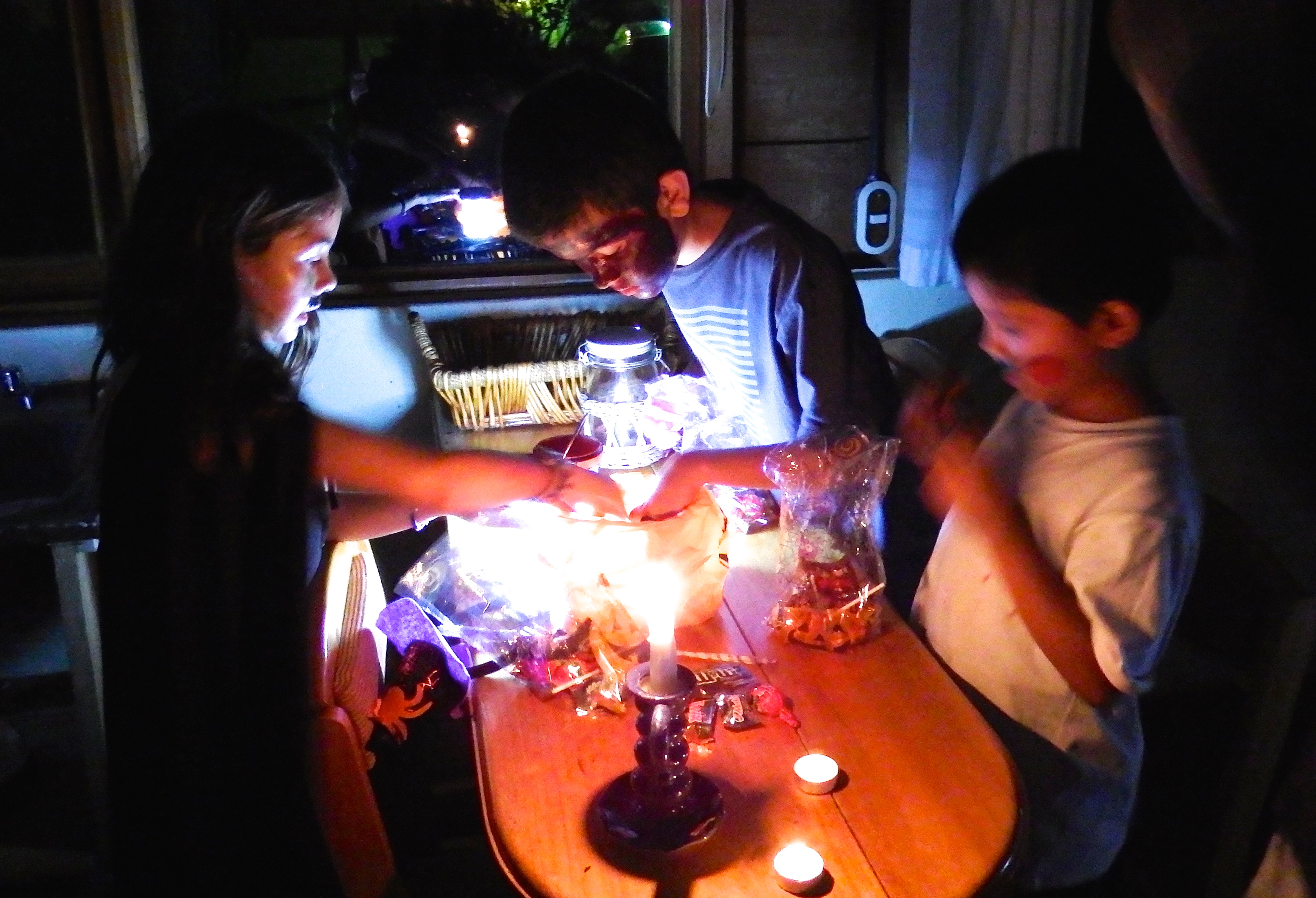 In the guest cabin (candle-lit for spooky effect).