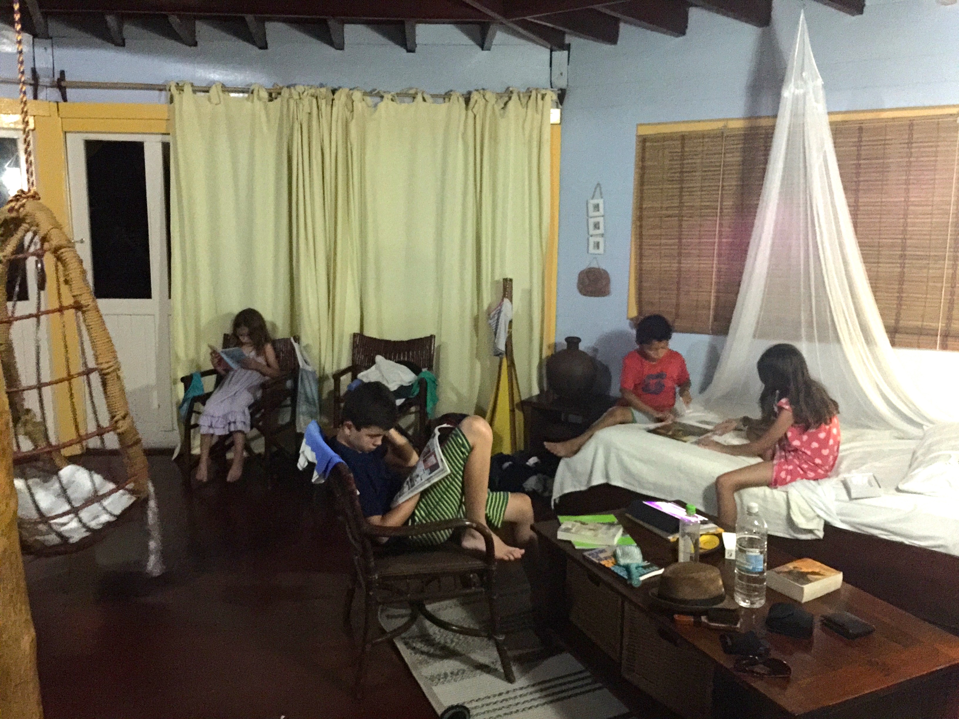 Hanging out reading before bed in the room.