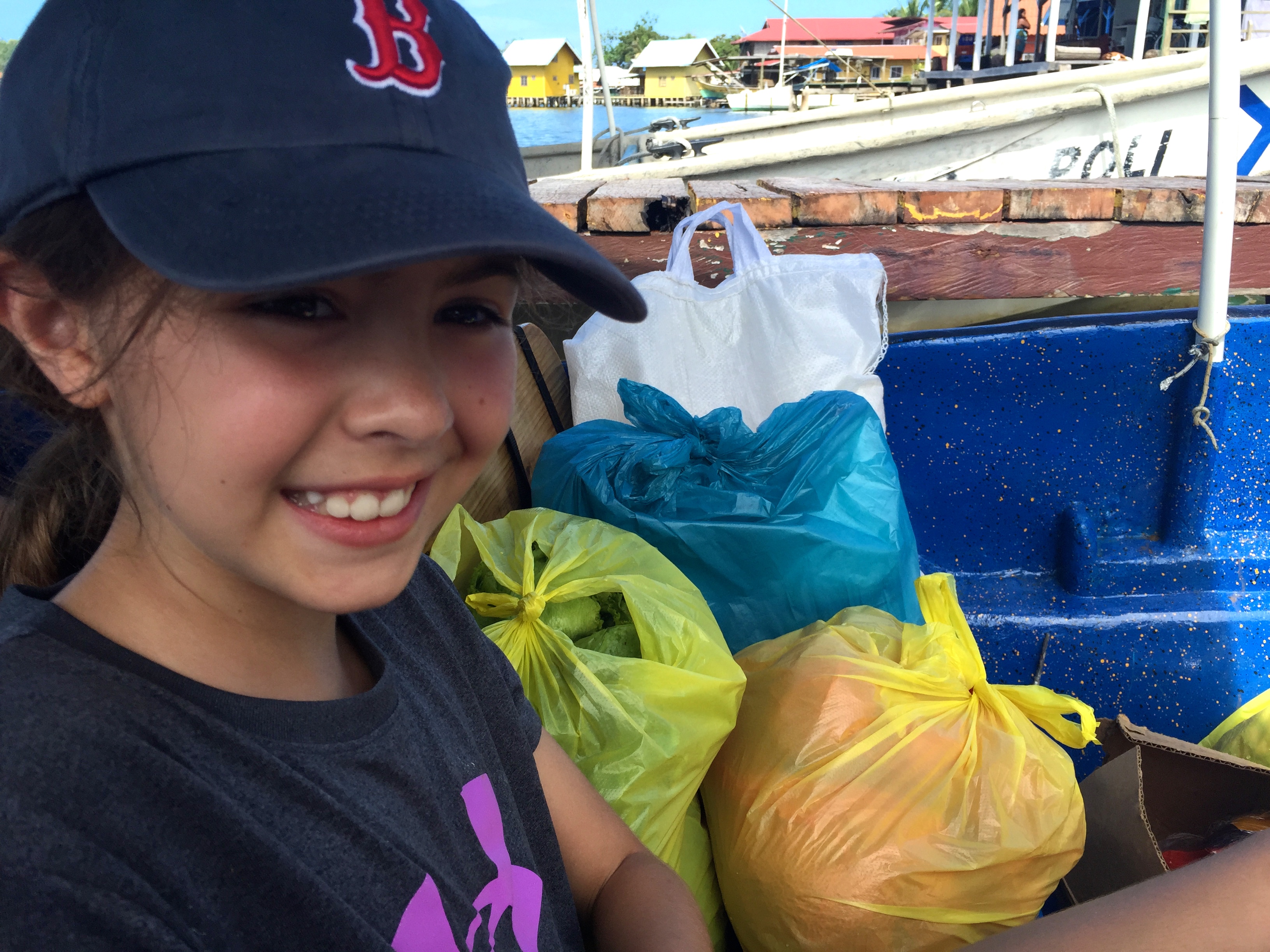 Me squished in next to the groceries being brought out to the hotel to make dinner!