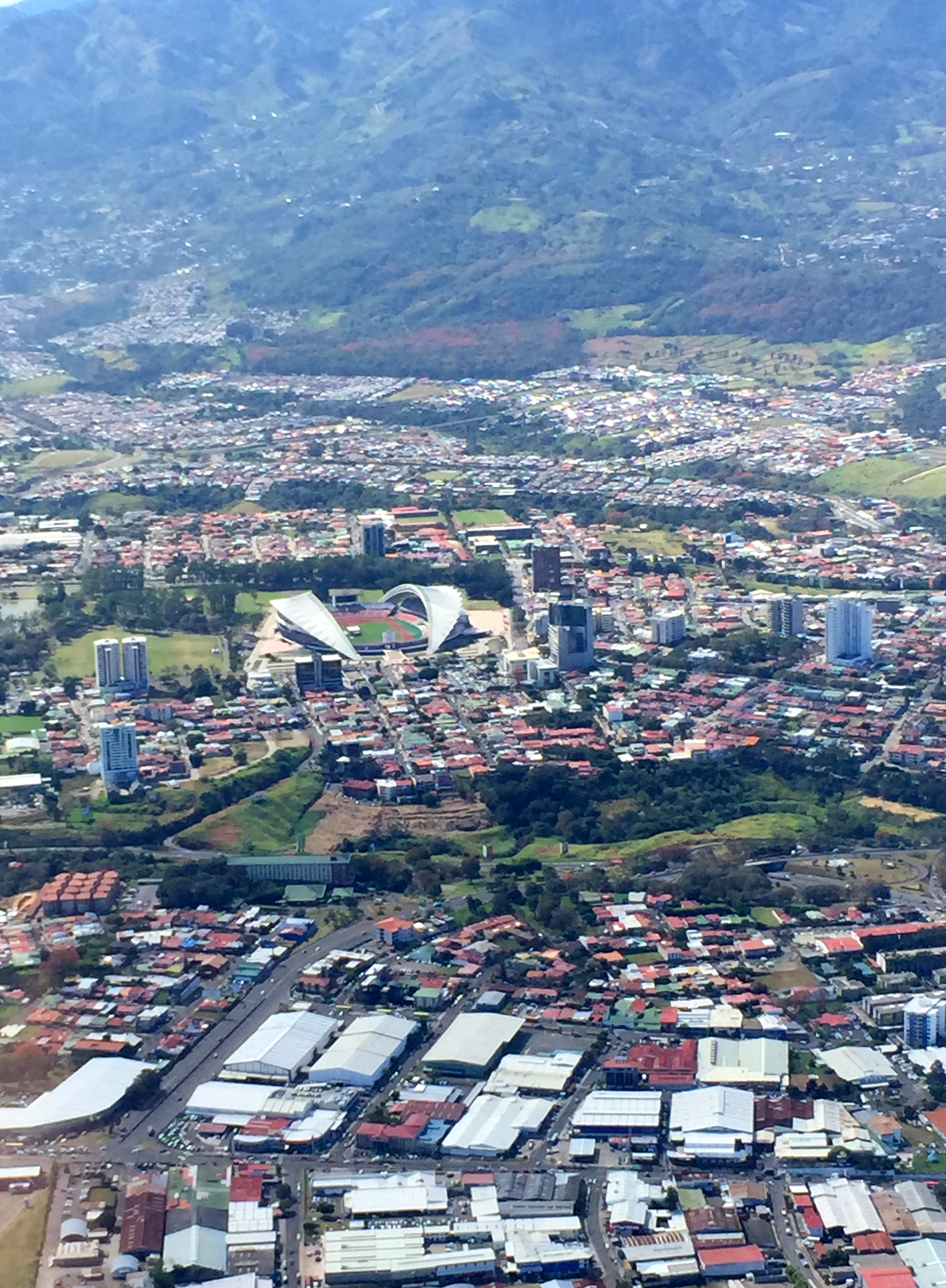 A picture of San Jose as we landed.  That's the National Stadium where Uncle Patrick finished the marathon in December.  Back to Costa Rica!