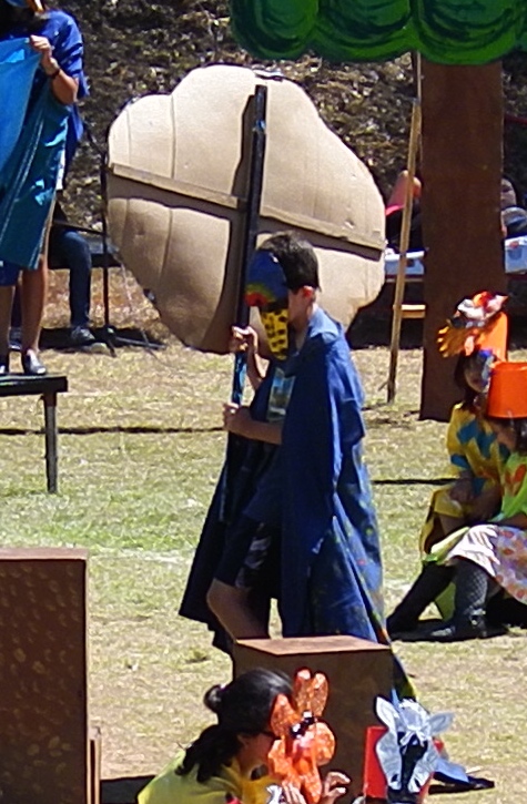 Jack (in homemade mask) getting into position (he was one of the "gods of the sky"