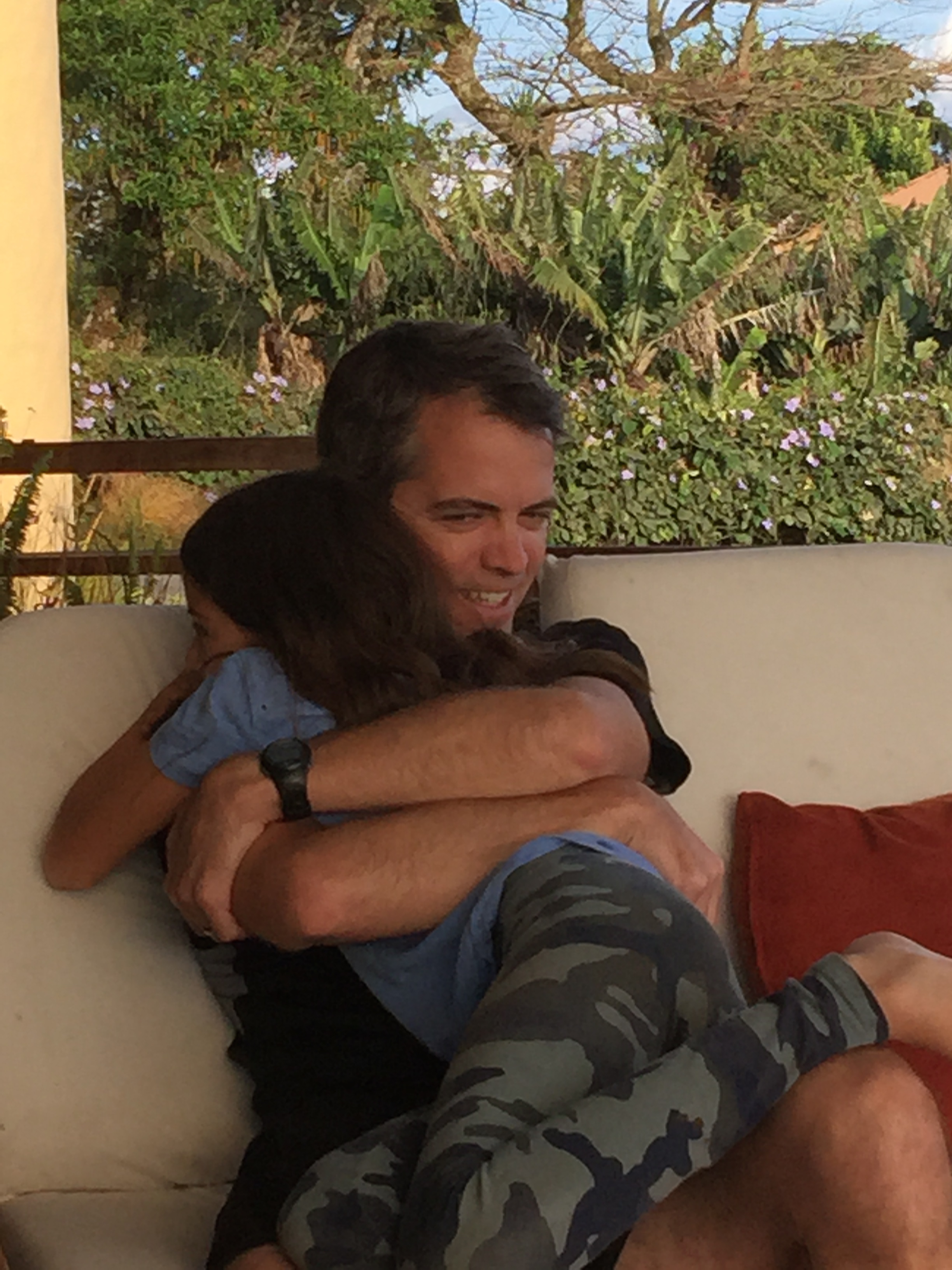 Dad welcoming back his little lady after her camping trip.  : )