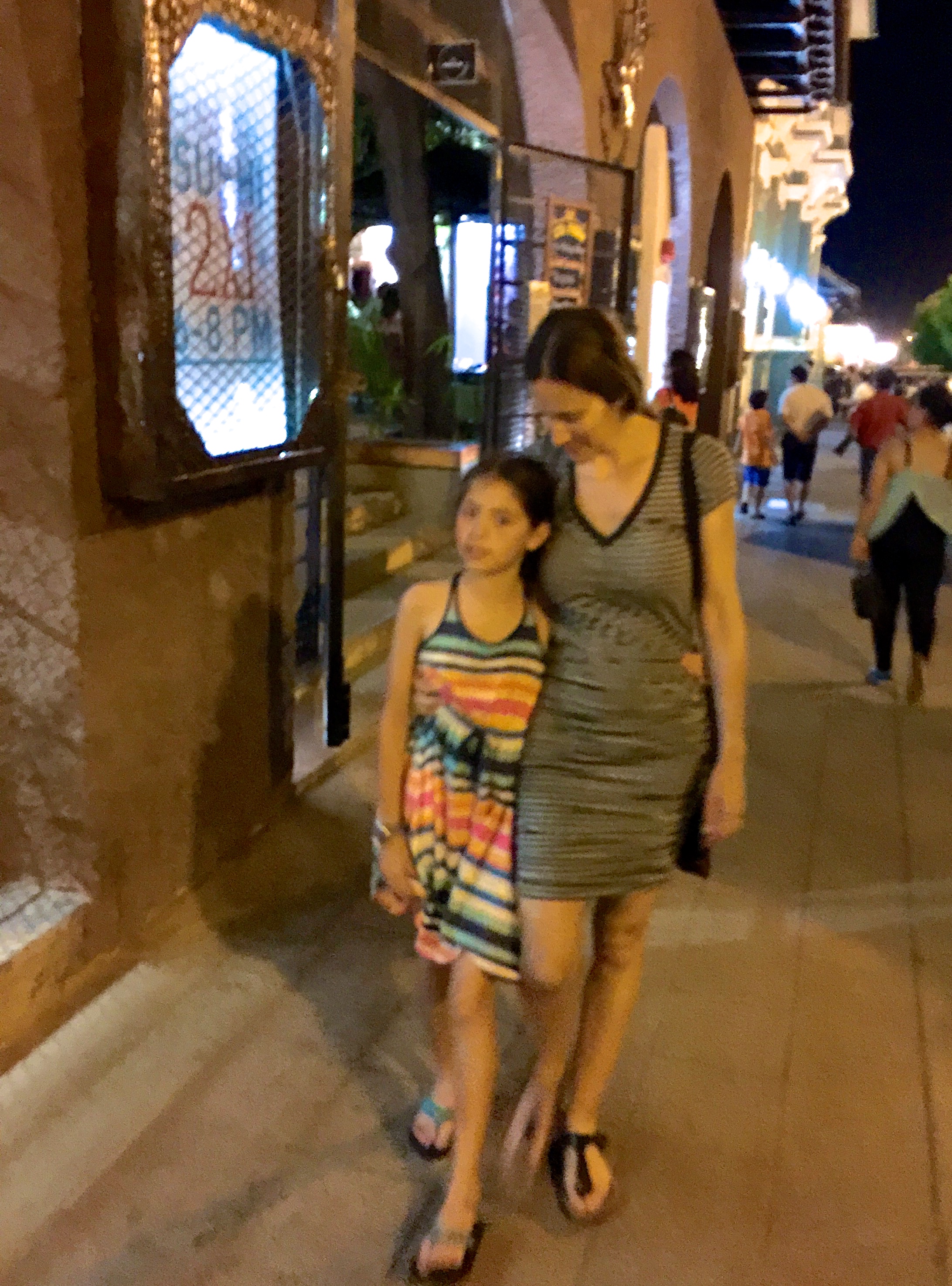 Audrey and hairy-head walking back to our place after dinner...