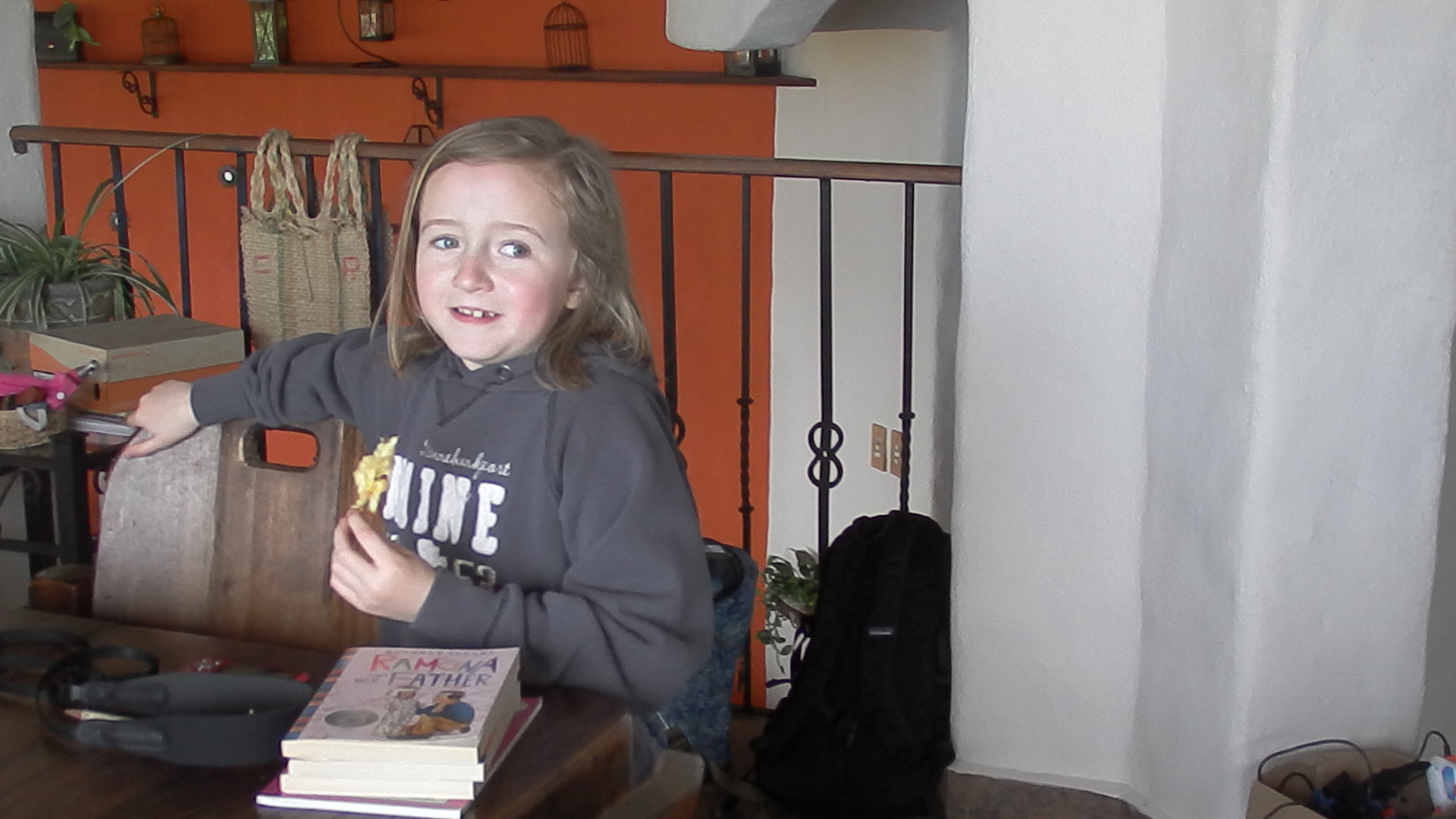 Maeve preparing for a recitation of her latest multi-page poem/song (which is QUITE good, btw!)