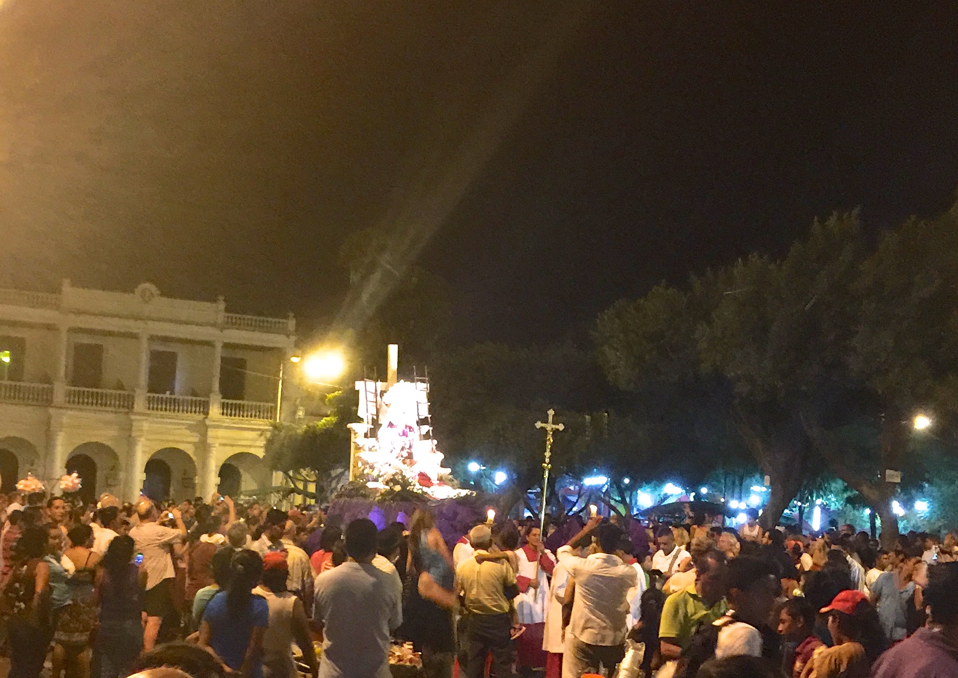 Night time Easter week procession near the Basilica
